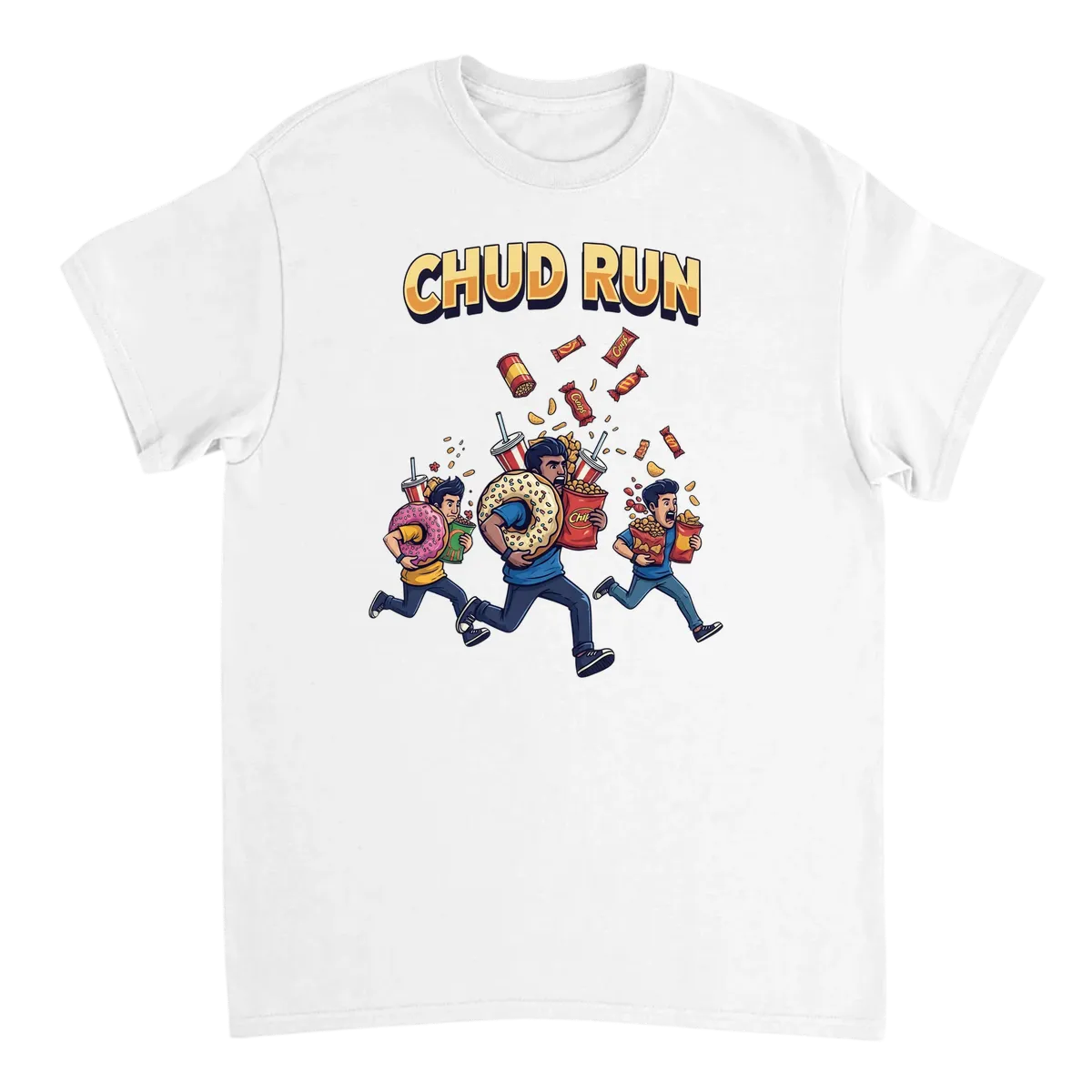 Chud Run Meme T-Shirt: Epic Snack Quest White T-Shirts Photo 2