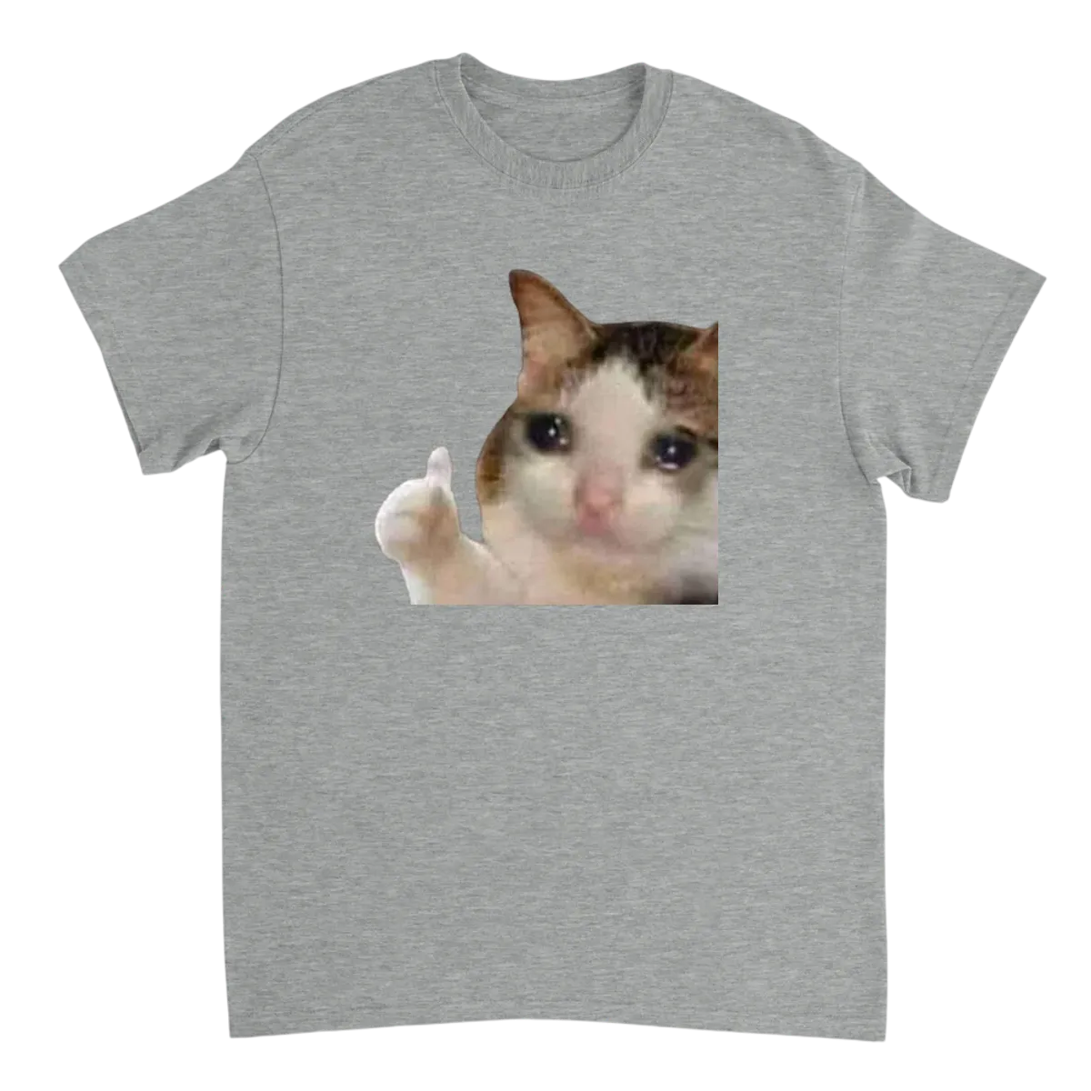 Crying Cat Thumbs Up Meme Tee T-Shirts - Grey