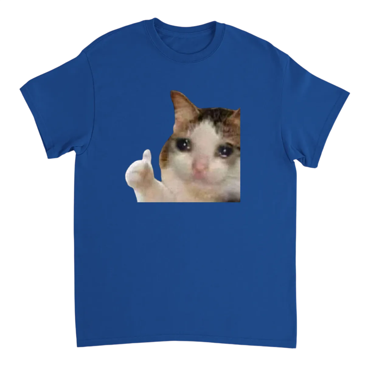Crying Cat Thumbs Up Meme Tee White T-Shirts Photo 5