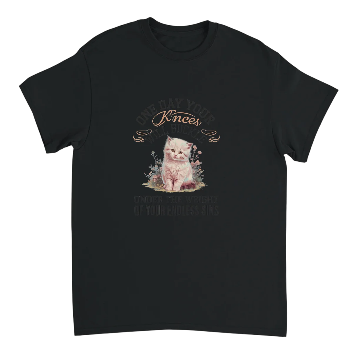 Endless Sins Cute Kitten Graphic Tee T-Shirts - Black