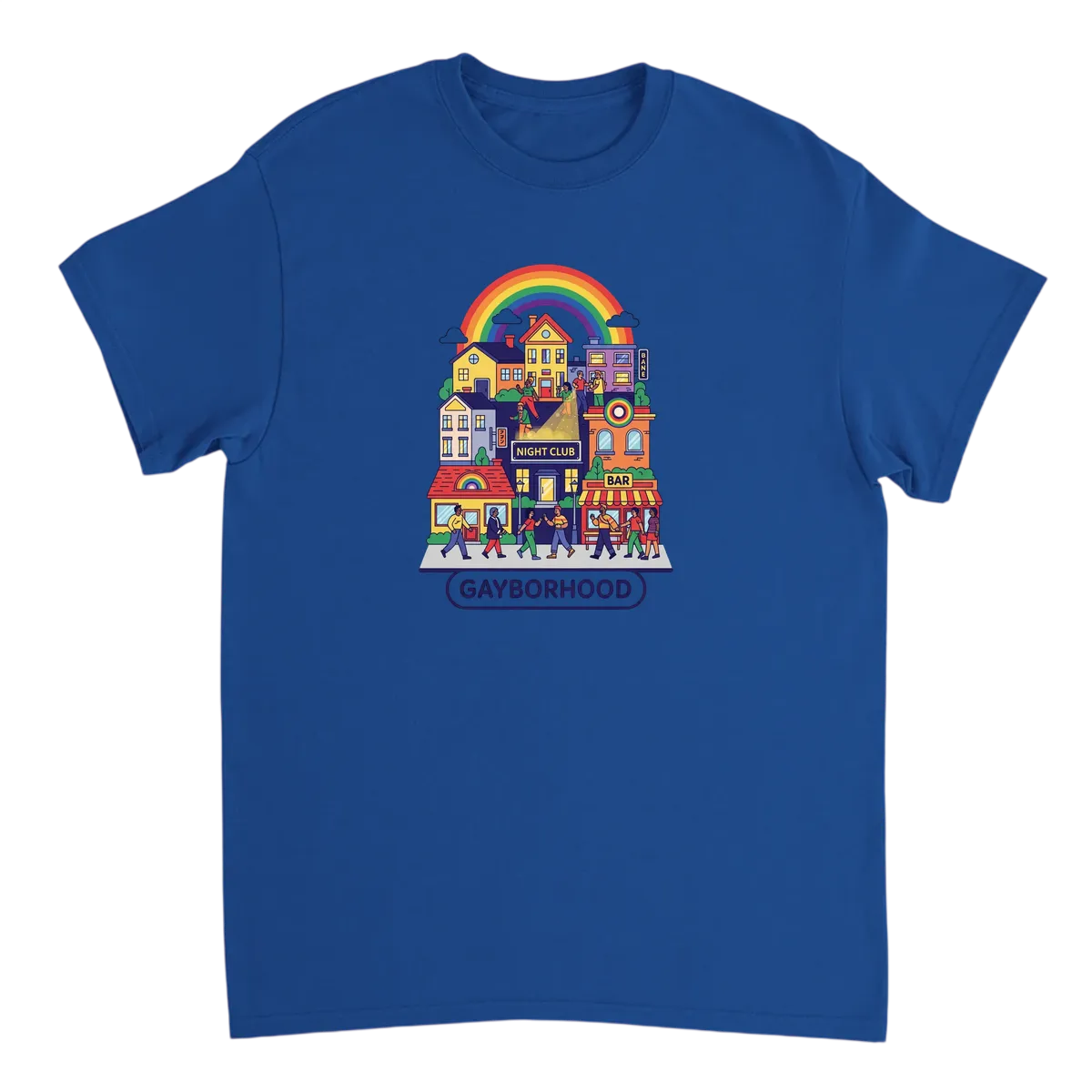 Gayborhood Tee: Welcome Home & Celebrate! T-Shirts - Royal