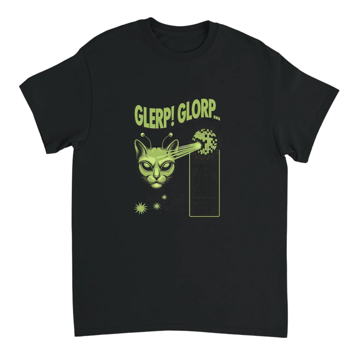 Glerp Glorp Alien Cat Sci-Fi Meme Tee T-Shirts - Black