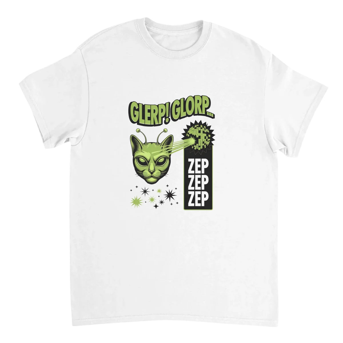 Glerp Glorp Alien Cat Sci-Fi Meme Tee White T-Shirts Photo 2