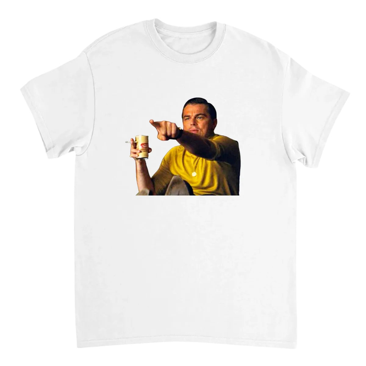 Leo Pointing Meme Tee: Perfect Reaction Shirt Black T-Shirts Photo 5