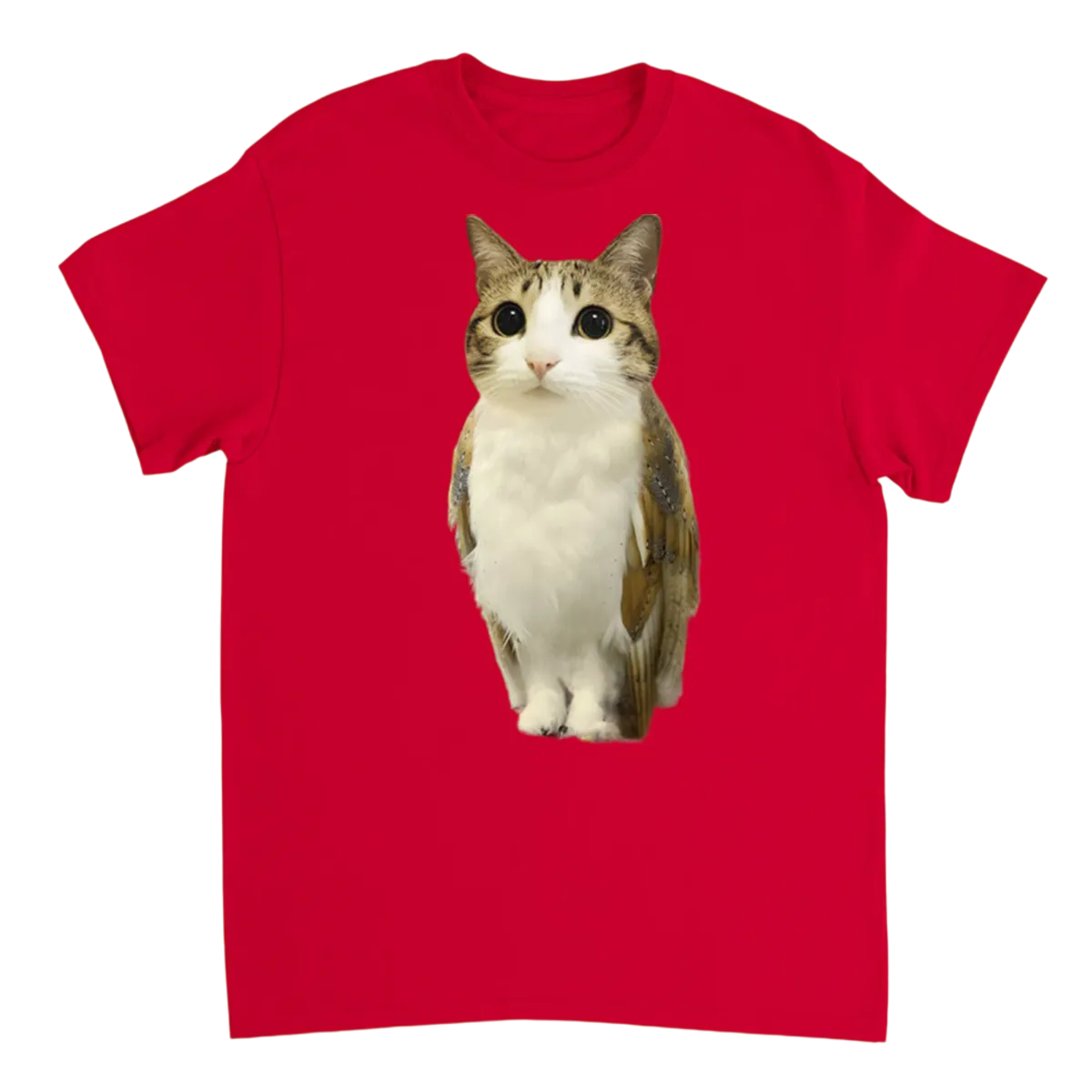 Meowl Meme Graphic Tee - Cat Meets Owl T-Shirts - Red