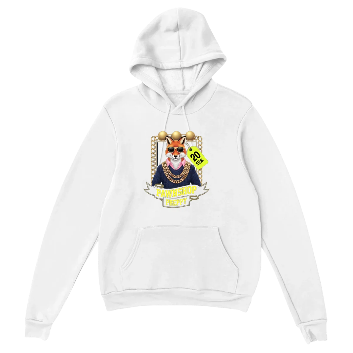 Pawnshop Preppy Luxury Meme Hoodie - White Hoodies (ZeitZwag Streetwear)