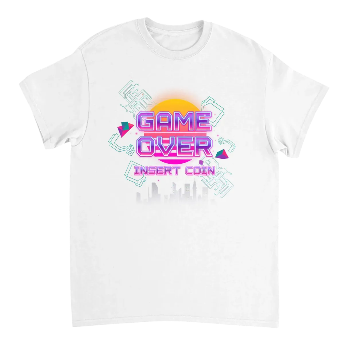 Retro Arcade Cyberpunk Gaming Tee White T-Shirts Photo 2