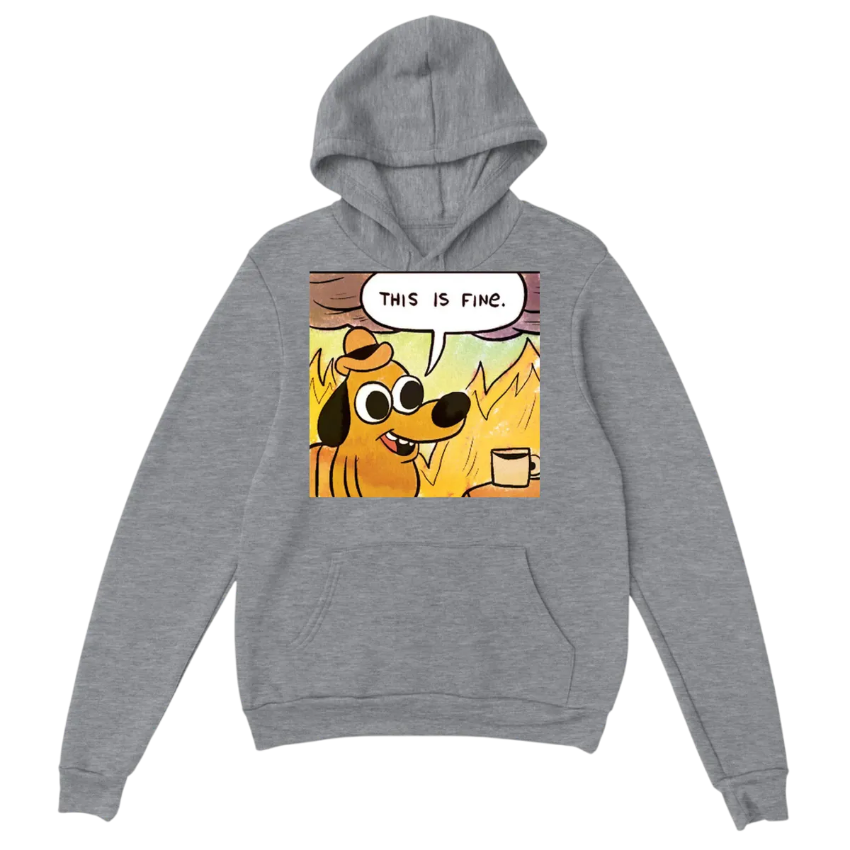 "This is Fine" Dog Meme Hoodie | Flames 🔥 Hoodies - Grey