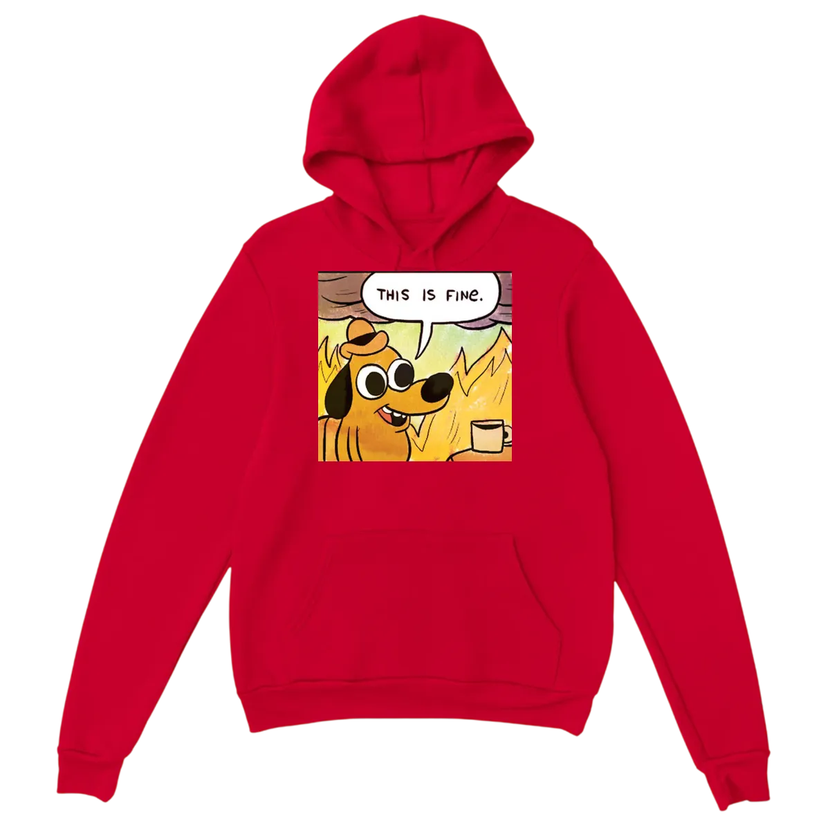 "This is Fine" Dog Meme Hoodie | Flames 🔥 Hoodies - Red
