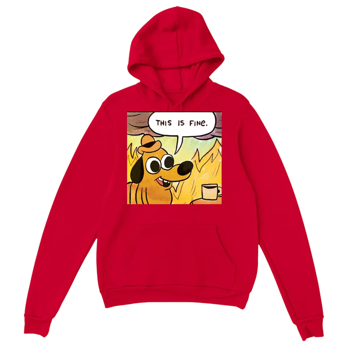 "This is Fine" Dog Meme Hoodie | Flames 🔥 Hoodies - Red