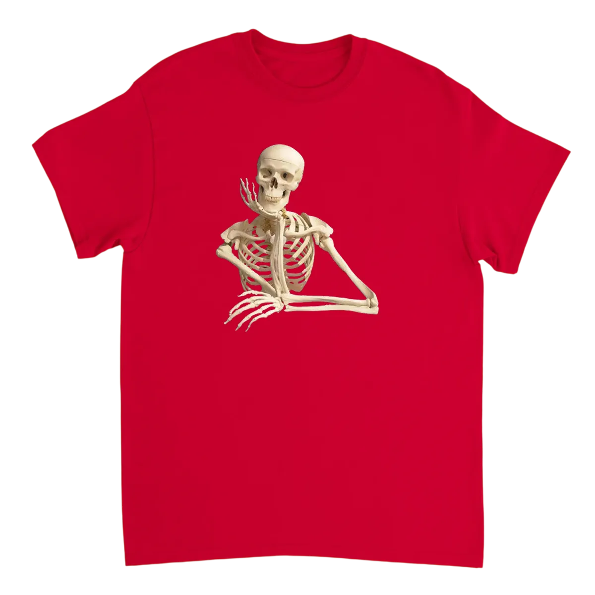 Waiting Skeleton T-Shirt T-Shirts - Red